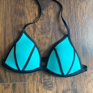 PINK teal halter bikini top